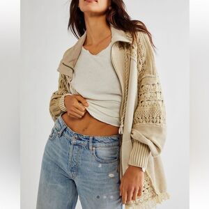 Free People Dune Bug Crochet Cardi in Oatmeal